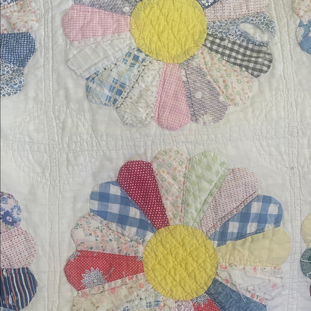 Floral Patchwork Quilt with Yellow Centers